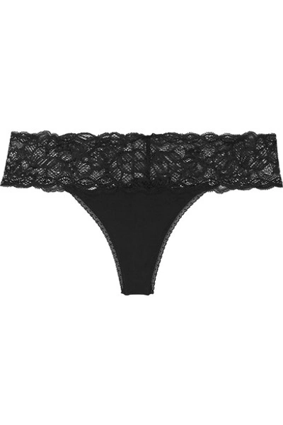 Shop Calvin Klein Underwear Seductive Comfort Stretch-jersey And Lace Thong In Black