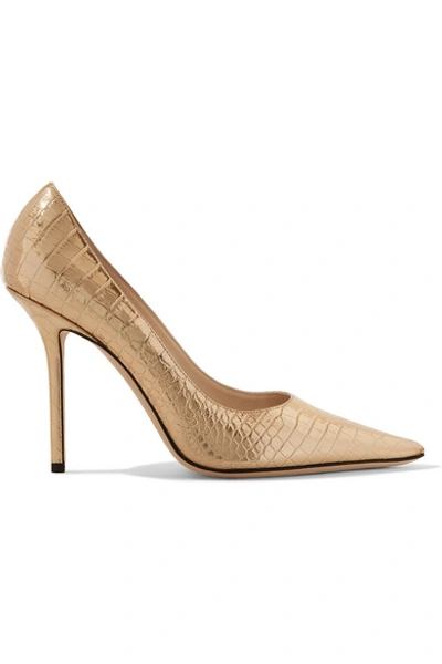 Shop Jimmy Choo Love 100 Metallic Croc-effect Leather Pumps In Gold