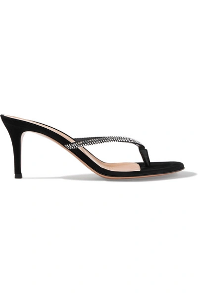 Shop Gianvito Rossi Calypso 70 Crystal-embellished Suede Sandals In Black