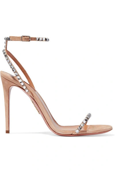 Shop Aquazzura Very Vera 105 Crystal-embellished Suede Sandals