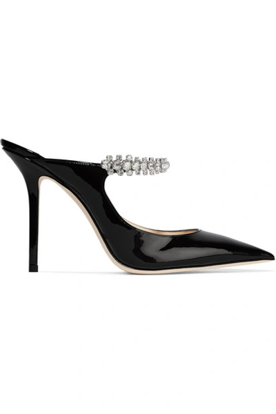 Shop Jimmy Choo Bing 100 Crystal-embellished Patent-leather Mules In Black
