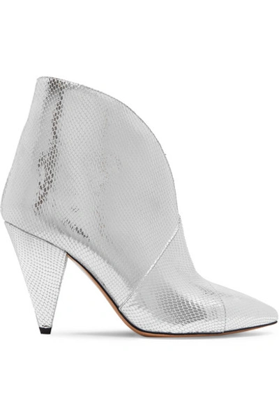 Shop Isabel Marant Archenn Metallic Lizard-effect Leather Ankle Boots In Silver
