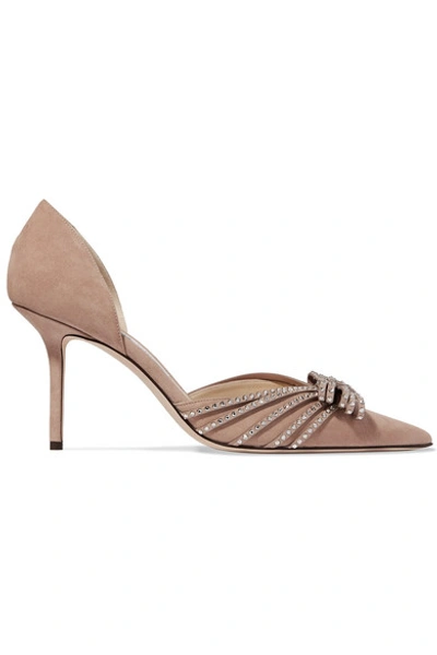 Shop Jimmy Choo Kaitence 85 Crystal-embellished Suede Pumps In Antique Rose