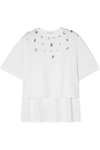Shop Christopher Kane Cropped Crystal-embellished Cotton-jersey T-shirt In White