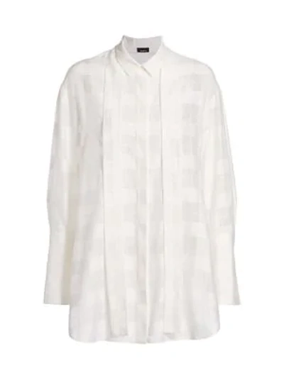 Shop Akris Windowpane Cotton & Silk Collared Blouse In Jasmine