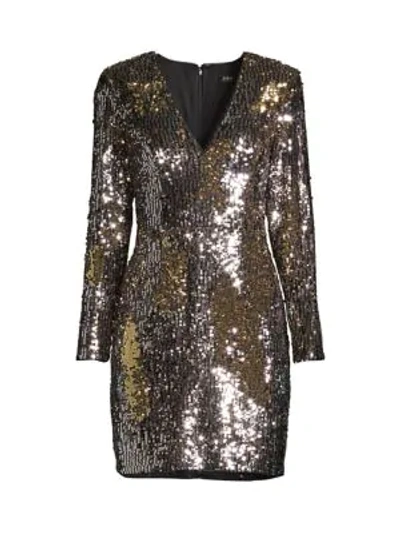 Shop Aidan Mattox Long-sleeve Sequin Cocktail Dress In Silver Gold