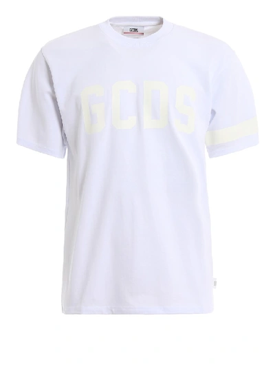 Shop Gcds Logo Print White T-shirt In Purple