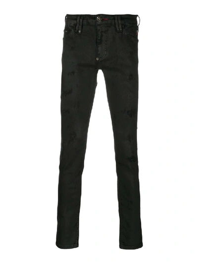Shop Philipp Plein Straight Cut Original Black Denim Jeans