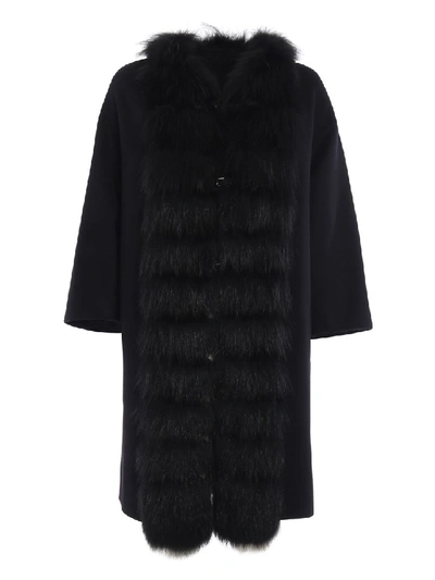 Shop Ermanno Scervino Fur Trimmed Angora And Wool Coat In Black