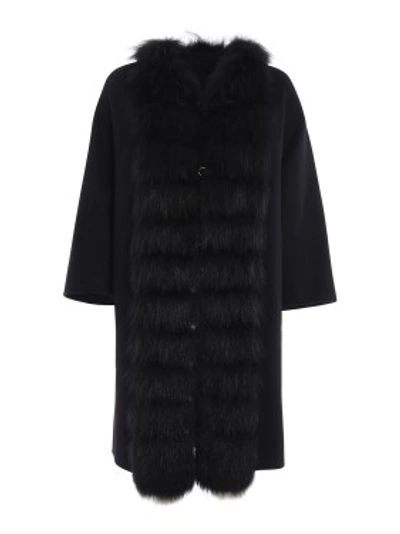 Shop Ermanno Scervino Fur Trimmed Angora And Wool Coat In Black