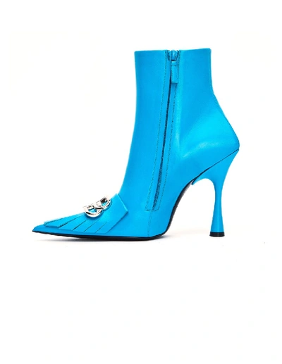 Shop Balenciaga Blue Leather Fringe Knife Ankle Boots