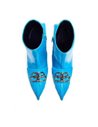 Shop Balenciaga Blue Leather Fringe Knife Ankle Boots