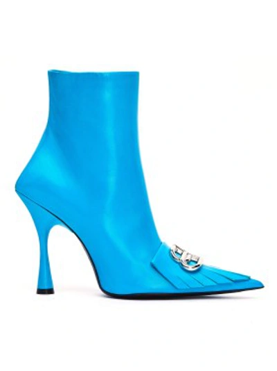 Shop Balenciaga Blue Leather Fringe Knife Ankle Boots