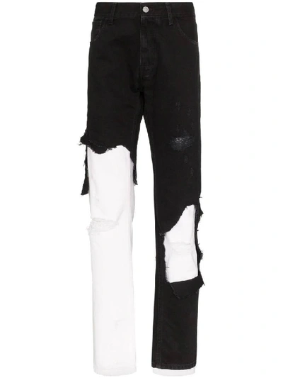 Shop Raf Simons Black & White Men's Destroyed Double Layer Denim Pants