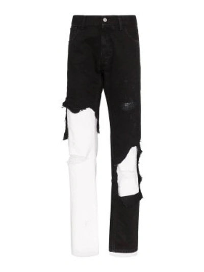 Shop Raf Simons Black & White Men's Destroyed Double Layer Denim Pants