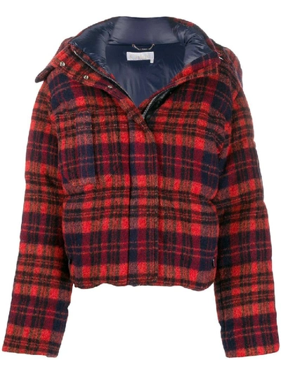 Shop Chloé Red Women's Red Check Print Puffer Jacket In Black