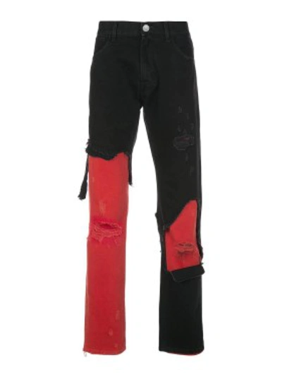Shop Raf Simons Multicolor Men's Destroyed Double Layer Denim Pants In Black
