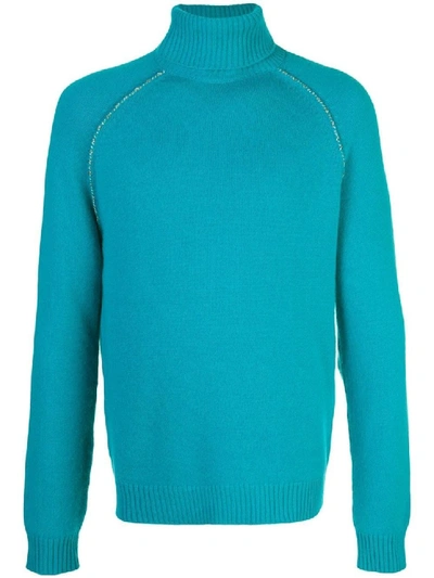 Shop Alanui Cactus Elbow Patch Cashmere Sweater In Blue