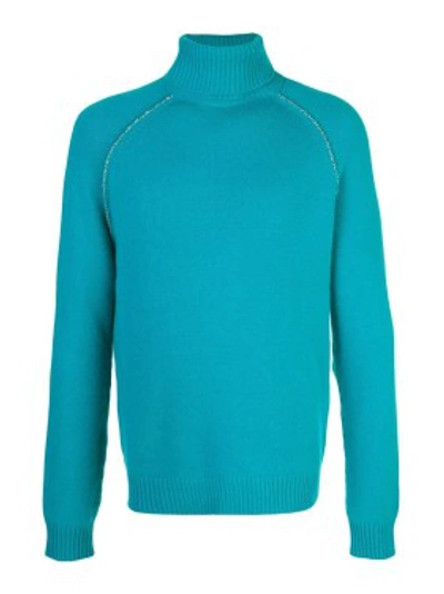 Shop Alanui Cactus Elbow Patch Cashmere Sweater In Blue