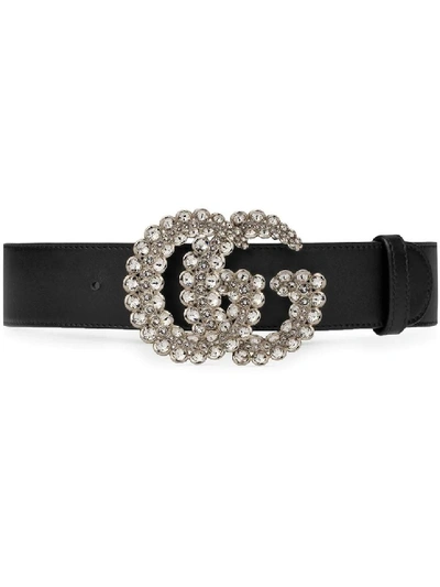 Shop Gucci Black Women's Gg Marmont Crystal Leather Belt