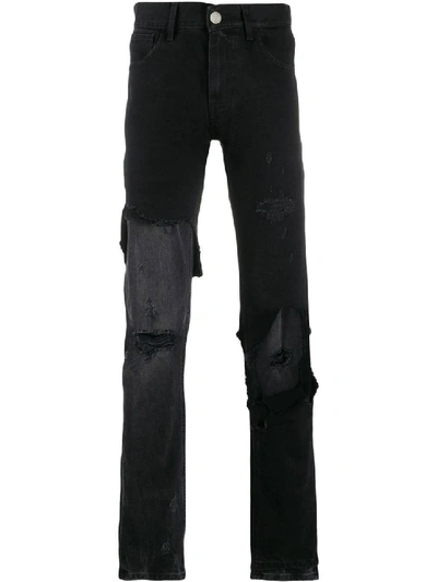 Shop Raf Simons Destroyed Double Layer Denim Pants In Black