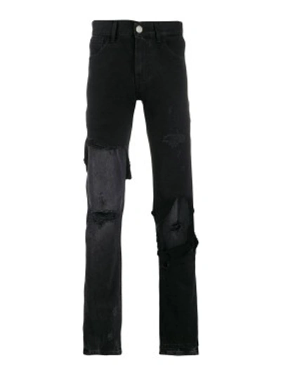 Shop Raf Simons Destroyed Double Layer Denim Pants In Black