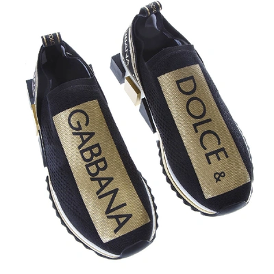 Shop Dolce & Gabbana Black And Gold Mesh Sorrento Sneakers