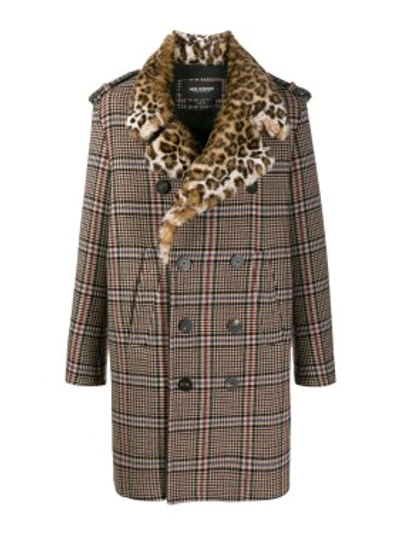 Shop Neil Barrett Double Breasted Check Print Coat In Grey