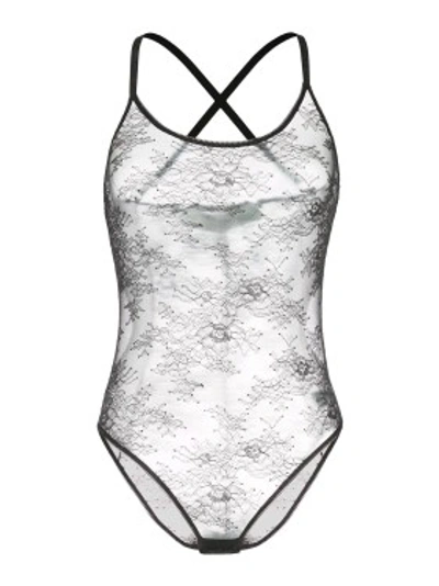 Shop Off-white Black Lace Bodysuit In White