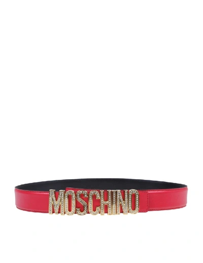 Shop Moschino Fucsia Leather Belt With Logo In Red