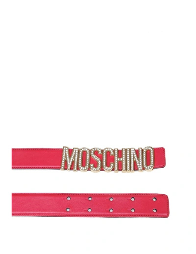 Shop Moschino Fucsia Leather Belt With Logo In Red