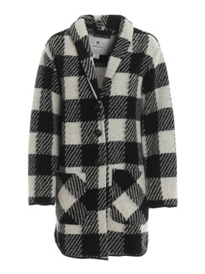 Shop Woolrich Gentry Checked Wool Blend Coat In Black