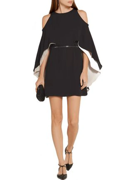 Shop Halston Heritage Cape-effect Chiffon Mini Dress In Black