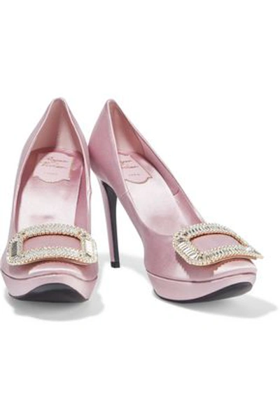 Shop Roger Vivier Woman Limelight Crystal-embellished Satin Platform Pumps Pink