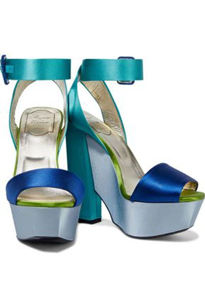 Shop Roger Vivier Woman Color-block Satin Platform Sandals Multicolor