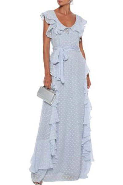 Shop Alice Mccall Woman Moon Talk Ruffled Fil Coupé Georgette Gown Sky Blue