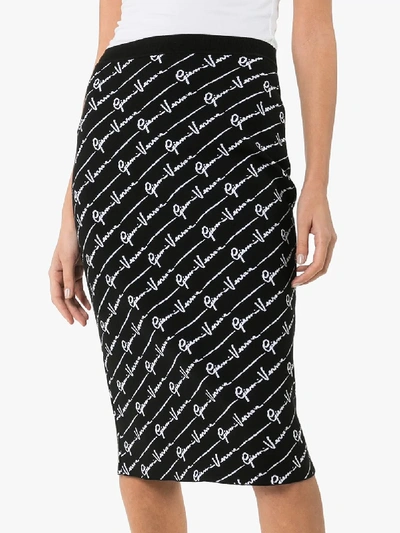 Shop Versace Gv Signature Print Pencil Skirt In Black