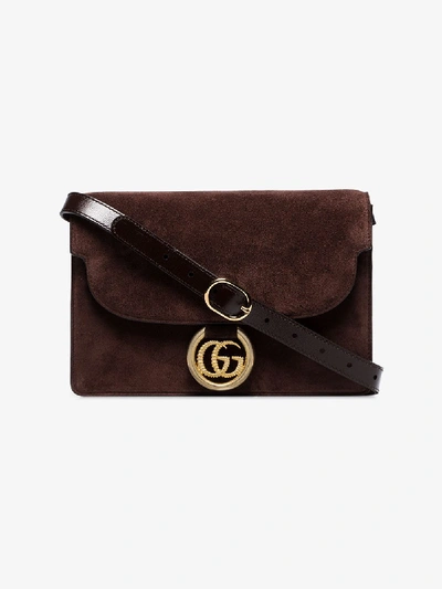 Shop Gucci Brown Gg Ring Small Suede Shoulder Bag