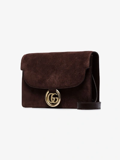 Shop Gucci Brown Gg Ring Small Suede Shoulder Bag