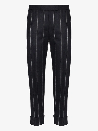 Shop Thom Browne Striped Wool Cropped Trousers In Blue