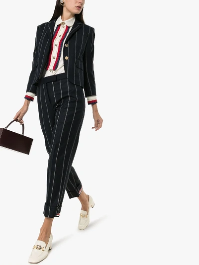 Shop Thom Browne Striped Wool Cropped Trousers In Blue