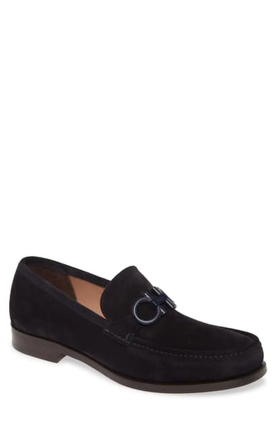 Shop Ferragamo Rolo Bit Loafer In Dark Blue