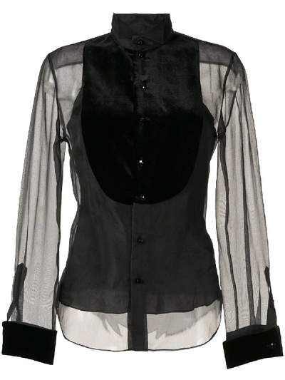 Shop Ralph Lauren Contrast Bib Sheer Shirt In Black