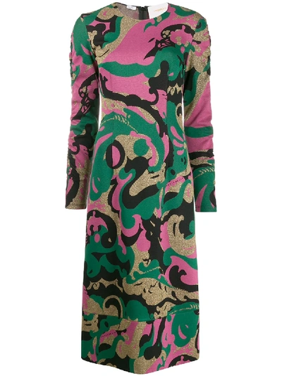Shop La Doublej Tinder Abstract Print Midi Dress In Green