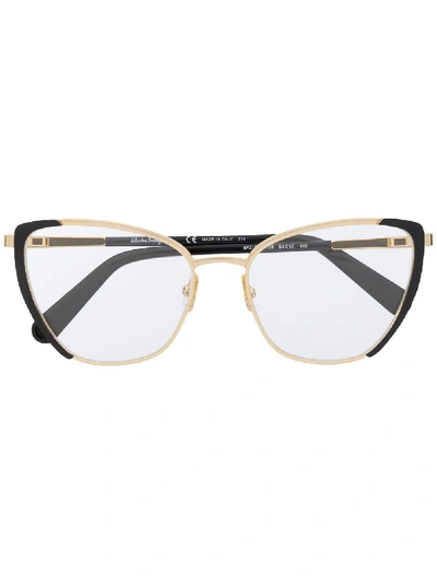 Shop Ferragamo Cat Eye Glasses In Gold