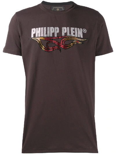Shop Philipp Plein Flame Gold Cut T-shirt In Brown