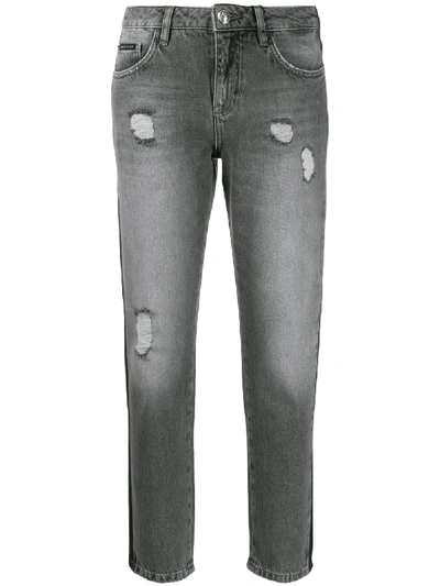 Shop Philipp Plein Distressed Boyfriend Jeans In Grey