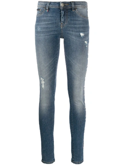 Shop Philipp Plein Distressed Skinny Jeans In Blue