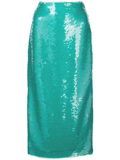 Shop Prabal Gurung Sequin Pencil Skirt In Blue