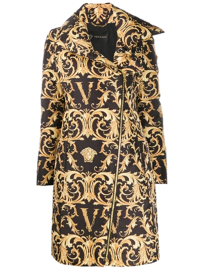 Shop Versace Barocco Print Padded Coat In Black